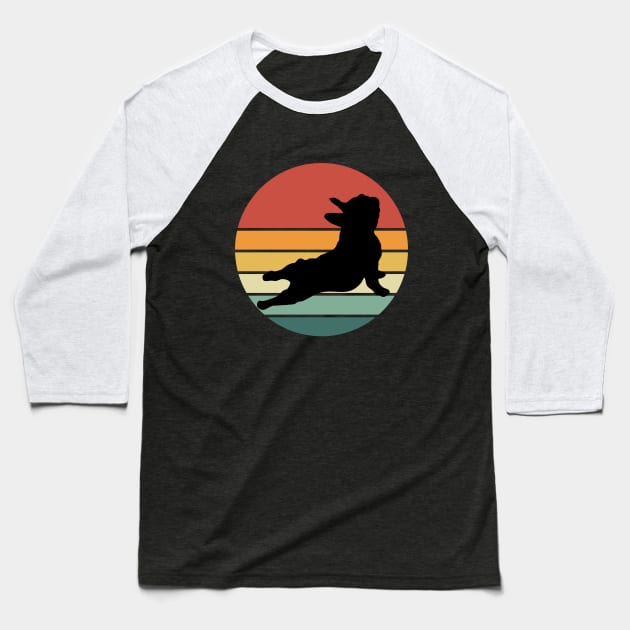 French bulldog yoga, sunset yoga frenchie silhouette Baseball T-Shirt by Collagedream